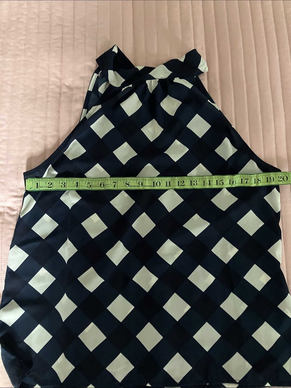 J. Crew sleeveless high neck bow navy & white checkered top blouse tank 6 EUC - Picture 8 of 10